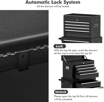 Goplus Rolling Tool Chest, 6-Drawer Tool Box Organizer w/Auto Locking System & - Image 5