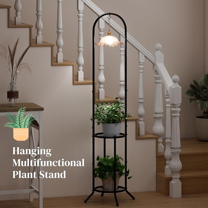 2-tier Hanging Plant Stand Indoor and Outdoor, Space-Saving Iron Plant Shelf - Image 4