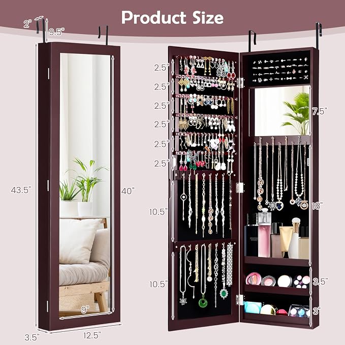 HAPPYGRILL Wall Mounted Jewelry Cabinet - Image 7