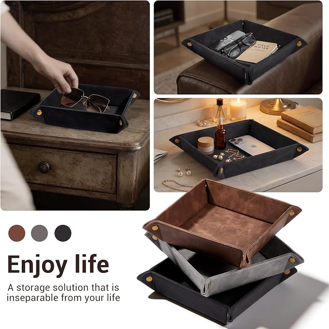 CoBak Leather Valet Tray, Premium PU Leather Catch-All Tray - Image 8