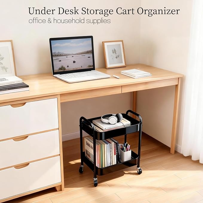2 Tier Metal Rolling Utility Cart - Image 4