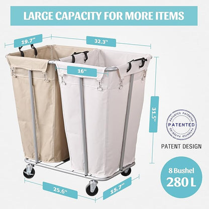 PLKOW Laundry Cart with Wheels 280L Large Laundry Sorter 2 Section - Image 6