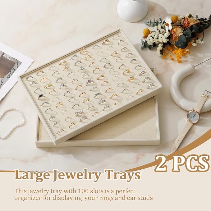 Large Velvet Jewelry Tray 2 Pack Stackable Jewelry Display Drawer Inserts Trays - Image 2