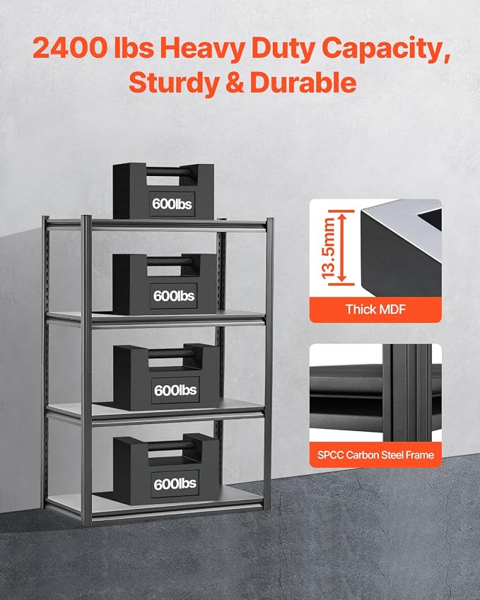 VEVOR Storage Shelves, 2400 lbs, 4 Tier Garage Storage Shelving - Image 4
