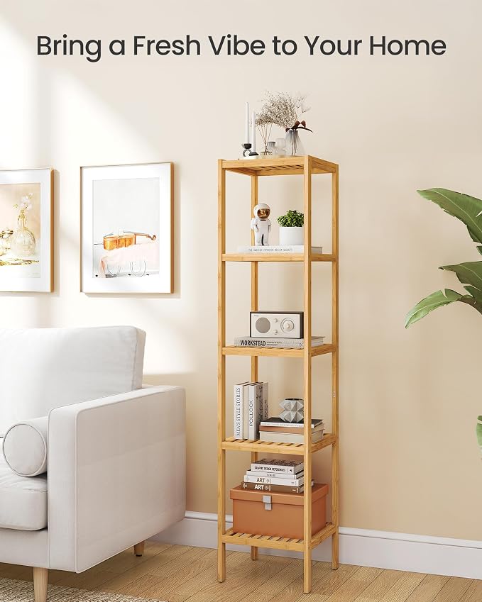 SONGMICS Bamboo Storage Shelf, 5-Tier Shelving Unit, in the Entryway, Living - Image 5
