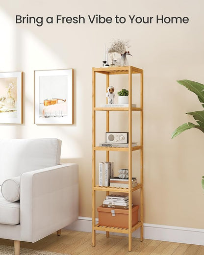 SONGMICS Bamboo Storage Shelf, 5-Tier Shelving Unit, in the Entryway, Living - Image 5