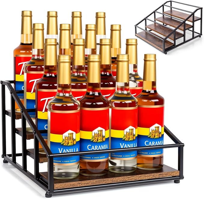Coffee Syrup Organizer Rack, Liquor Bottle Display Shelf, 4 Tier 16 Syrup by kimilus