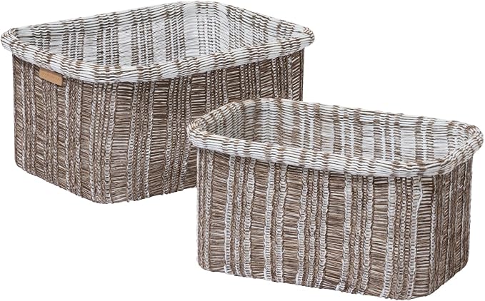 La Jolie Maison Blended Fabric Storage Baskets Set of 2, Rectangle Knitted by LaJolieMaison