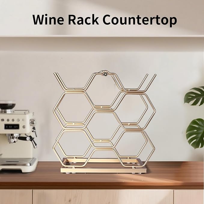 Small Wine Racks Countertop, Metal Wine Bottle Holder Modern Gold - Image 3