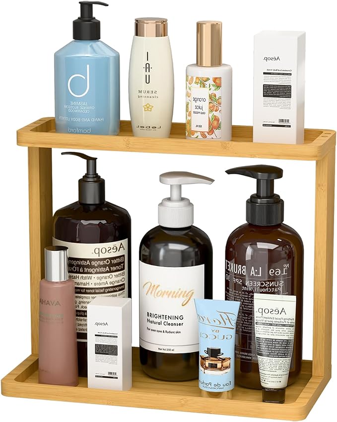 PEKER Bamboo Bathroom Organizer Countertop – Small Vanity Storage Shelf by Unknown