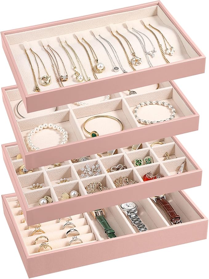 LANDICI Stackable Jewelry Organizer Trays 4 Set, PU Leather Jewelry Organizer by LANDICI