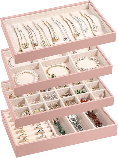 LANDICI Stackable Jewelry Organizer Trays 4 Set, PU Leather Jewelry Organizer by LANDICI