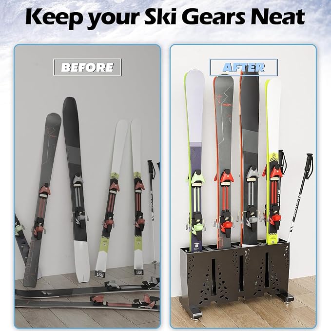 Heavy Duty Metal Ski Storage Rack, 8 Pair Freestanding Steel Ski Holder - Image 5