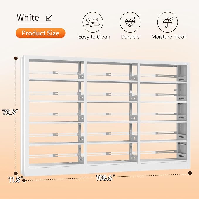 5-Tier Bookcase with Adjustable Storage Shelves, Metal Bookshelf with Book - Image 2