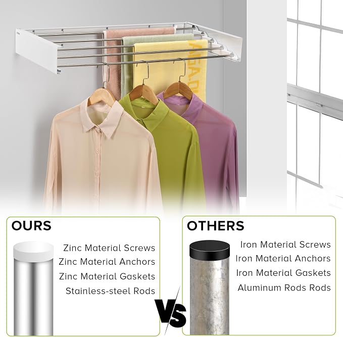 Wall Mounted Laundry Drying Rack, Retractable Clothes Drying Rack - Image 2