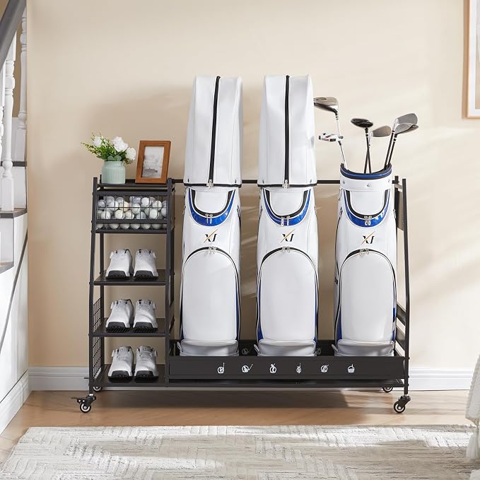 Lauren&Harold Golf Bag Organizer Garage Storage, Golf Storage Rack Stand Fits 2 - Image 8