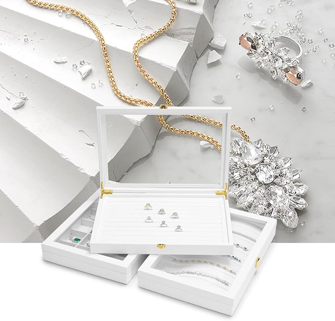 Oirlv White Leather Acrylic Lid Jewelry Necklace Organizer Box Necklace - Image 7