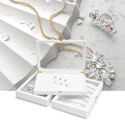 Oirlv White Leather Acrylic Lid Jewelry Necklace Organizer Box Necklace - Image 7