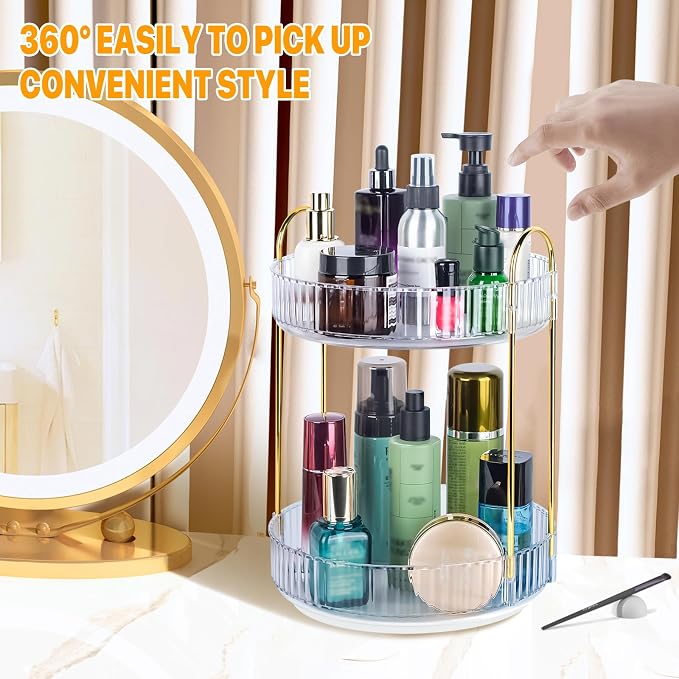 360 Spinning Makeup Organizer, Rotating Bathroom Makeup Holder Rack, Large - Image 3
