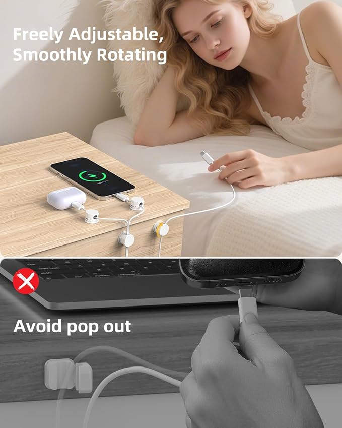 Cord Organizer, Rotatable Cable Organizer 8 Pack, No-Residue Adhesive Spring - Image 2