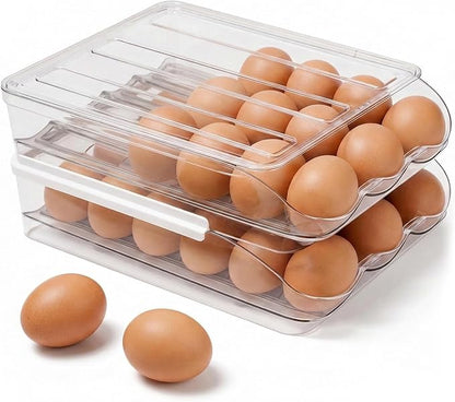 Egg Holder for Fridge with Rolling Auto Dispense, Egg Dispenser for Refrigerator by Homediea