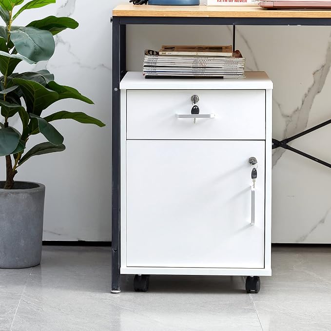 File Cabinet with Lock and Drawer, Mobile Under Desk Storage Cabinet with 360° by OFCASA