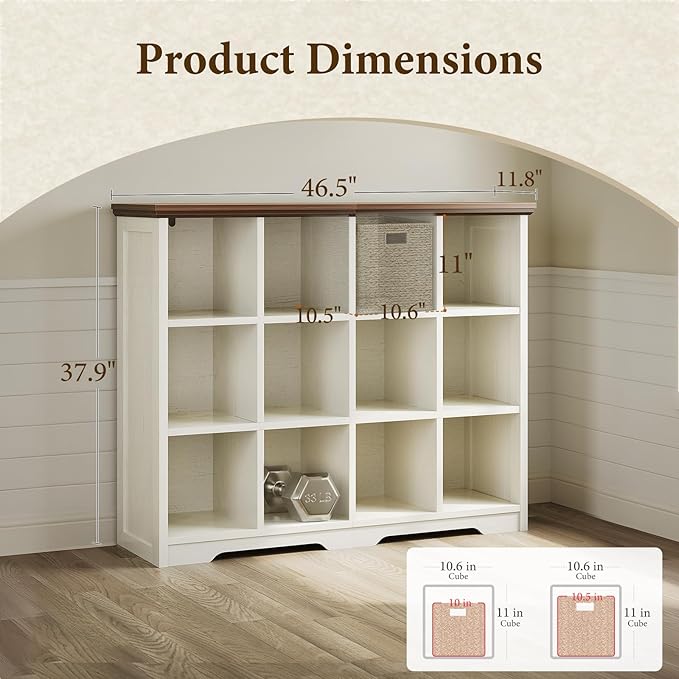 OffiGo 12 Cube Organizer Bookcase, Modern Farmhouse Open Shelf - Image 3