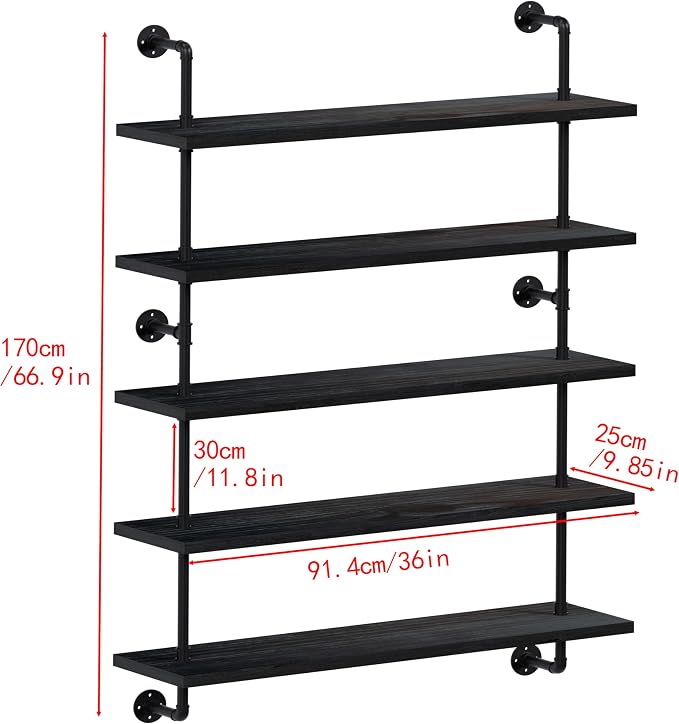 HDDFER Floating Shelves for Wall Living Room Shelves Bookshelf Industrial Pipe - Image 3