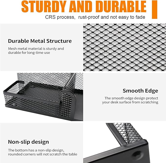 Pen Holder for Desk, Desk Organizers Set-3 Compartments Mesh Pencil Holder - Image 3