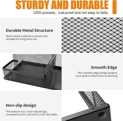 Pen Holder for Desk, Desk Organizers Set-3 Compartments Mesh Pencil Holder - Image 3