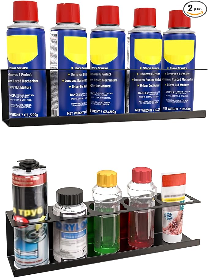 2 Pack Wall-Mounted Aerosol Spray Can Holder Storage Rack, Heavy-Duty Paint by Riciakik