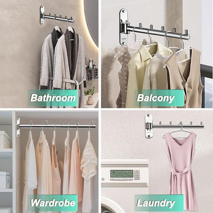 Clothes Hanger Laundry Room Hanging Rod Wall Mount Valet Hooks - Image 5