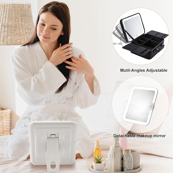 Mocado Travel Makeup Bag with LED Lighted Mirror, Makeup Case with 3 Color - Image 5