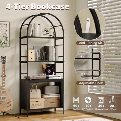 BREEZEHEAT 4-Tier Arched Bookshelf, Floor Standing Open Display Storage Shelf - Image 3