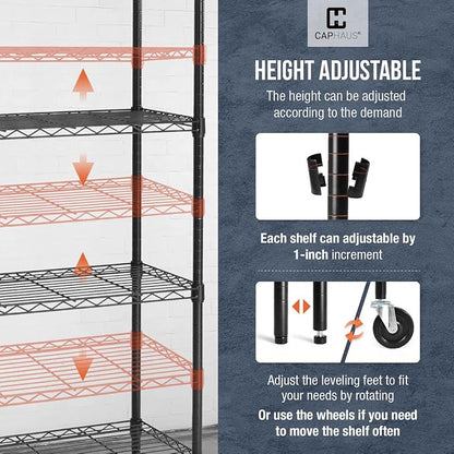 CAPHAUS NSF Commercial Grade Wire Shelving w/Wheels, Leveling Feet & Liners - Image 4