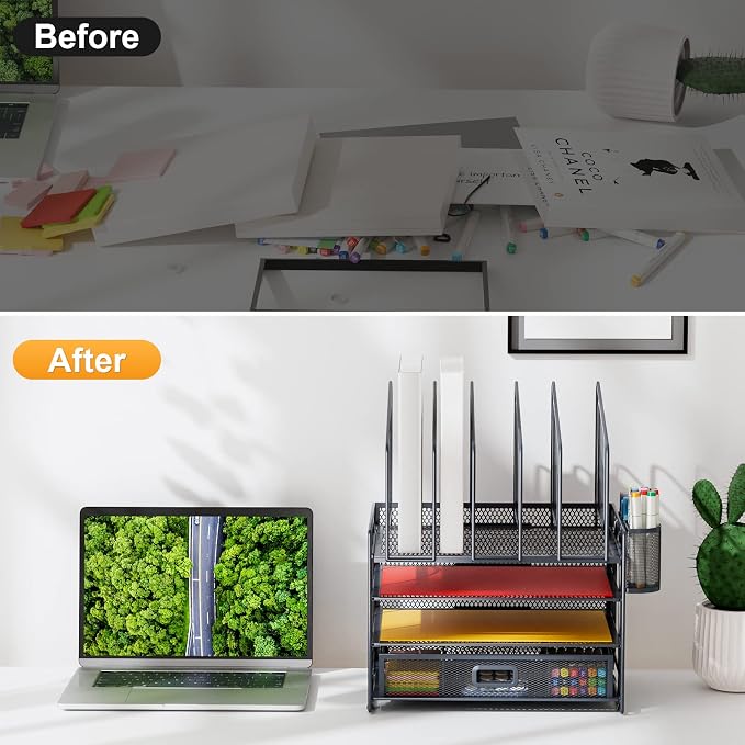 Marbrasse Desk Organizers, 4-Tier Mesh Desk File Organizer - Image 5