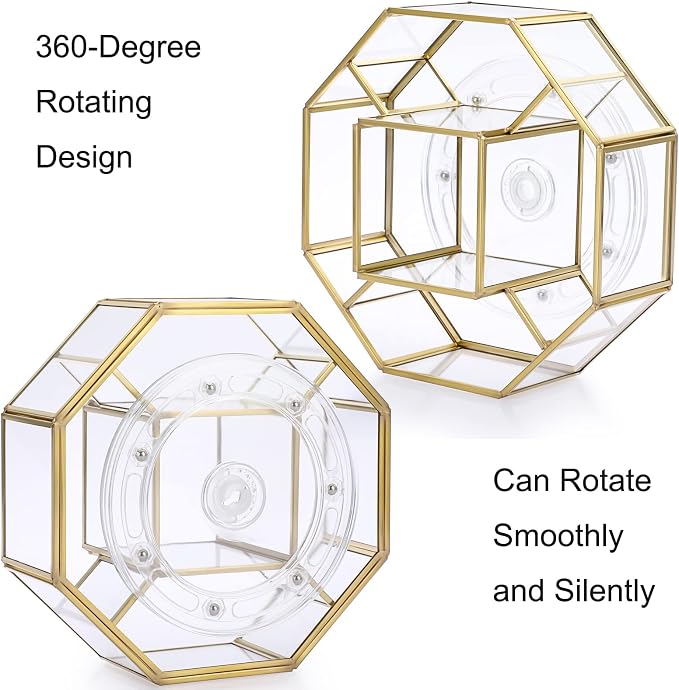 Hipiwe 360 Degree Rotating Glass Makeup Organizer- 5 Slots Gold Metal Cosmetic - Image 4