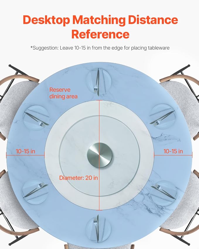 VEVOR 20 in Glass Lazy Susan Turntable, 360° Rotation Round Clear Tabletop - Image 6