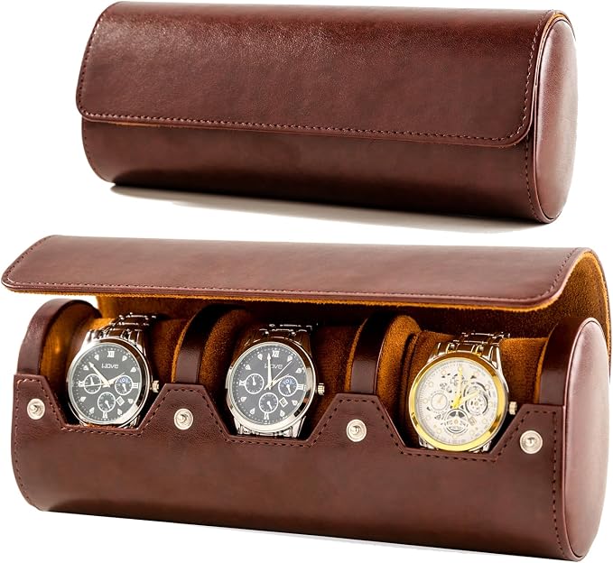 MR.OKAY 3 Watch Travel Case- Classic Leather Watch Case - Image 8