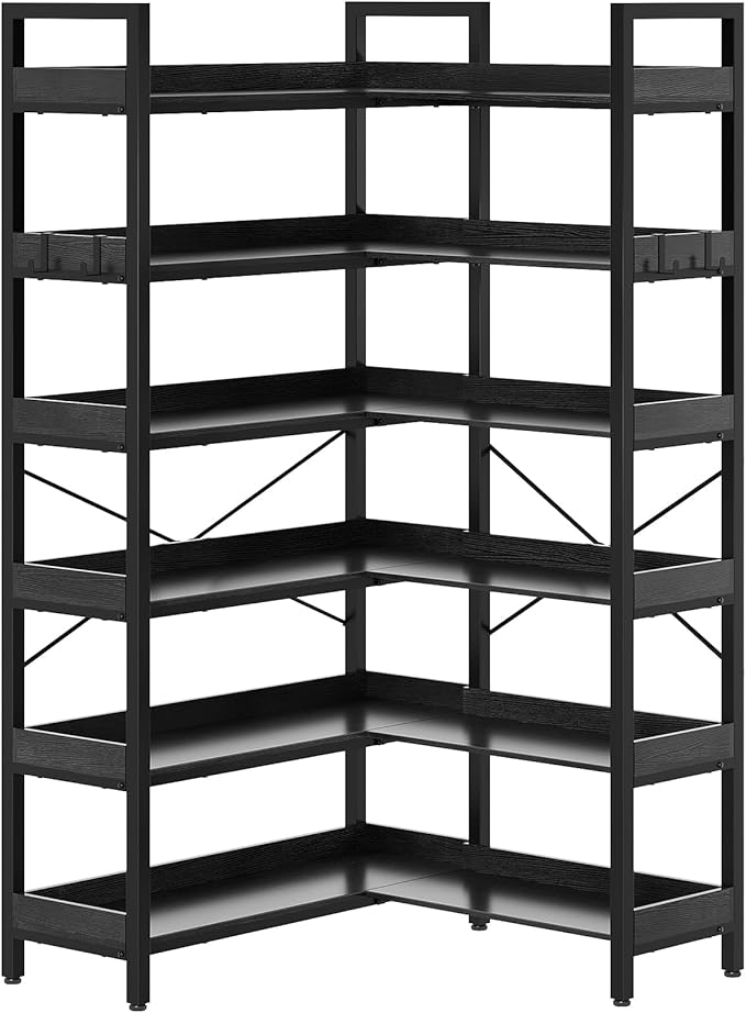 KOUSEI 6-Tier Corner Bookshelf, Reversible L-Shaped Bookcase - Image 4