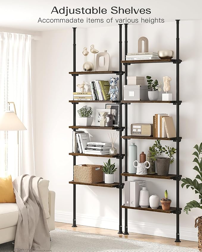 ALLZONE 5 Tiers Narrow Bookshelf, Tall Adjustable Ladder Book Shelf - Image 2