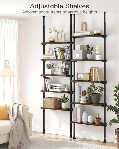 ALLZONE 5 Tiers Narrow Bookshelf, Tall Adjustable Ladder Book Shelf - Image 2