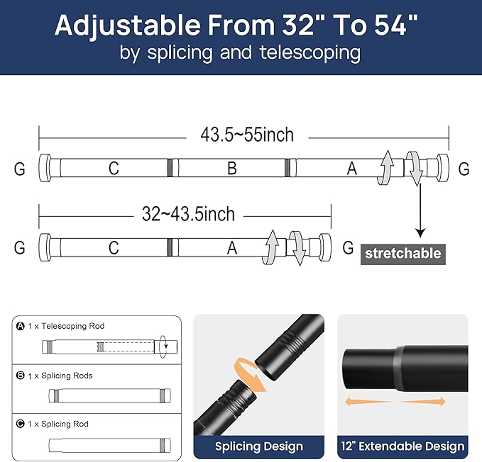 ENJOYBASICS 2 Pack Tension Curtain Rod, 32-54" Adjustable, No Tools, - Image 3