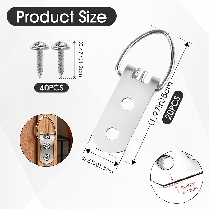 20 Pcs Heavy Duty D Ring Picture Hangers - Image 2