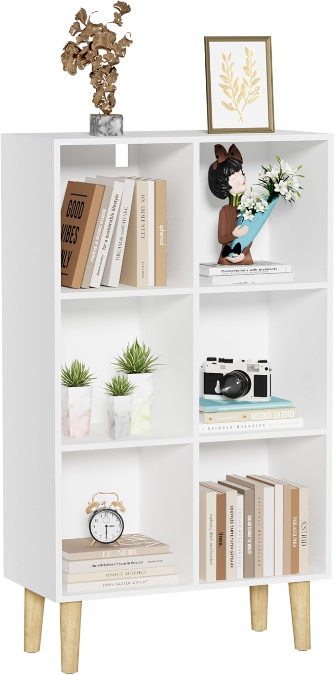 6 Cube Bookcase, Wooden Book Shelf Cube Storage Organizer by Nestwise