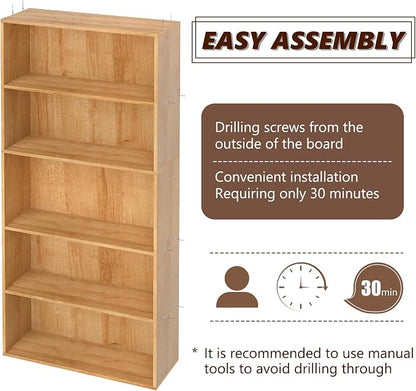 5 Tier Book Shelf, Wooden 5 Cube Storage Organizer, 5 Tier Low Bookcase Storage - Image 4
