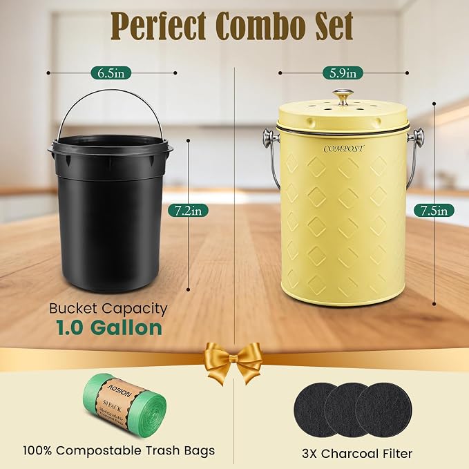 AOSION Countertop Compost Bin Kitchen, Odorless Indoor Compost Bin - Image 3