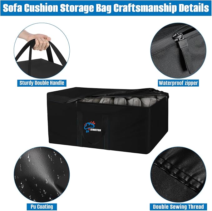 SIRUITON 2Pack 69”L x 29.5”W x 21.6”H-2P, Outdoor Cushion Storage Bag, Patio - Image 3