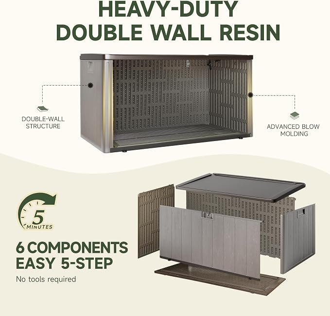 120 Gallon Deck Box, Double Layer Waterproof Resin Outdoor Indoor Storage Box - Image 3