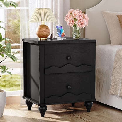 Cyclysio Nightstand with Charging Station, Side End Table with 2 Drawers by Cyclysio